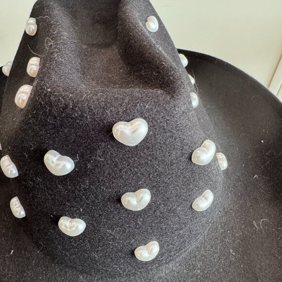 NWT Anthropologie Heart Pearls Rancher wool hat Black - Picture 4 of 5